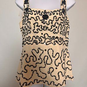 Nanette Lepore Black Sequin Cream Silk Tank Women Size 8